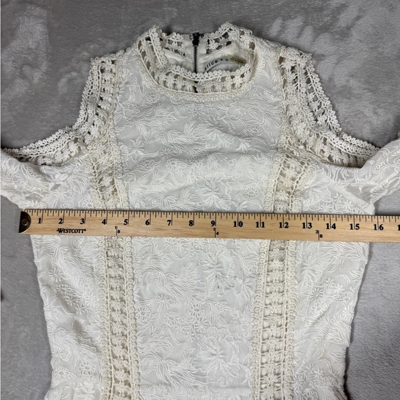 Alice + Olivia Enya White Cream Boho Lace 100% Cotton Bell Sleeves Mini Dress 0 - Picture 10 of 17